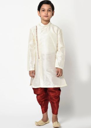 Readymade Silk Kids Dhoti Kurta In White