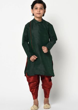 Readymade Kids Dhoti With Green Kurta In Silk