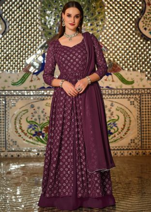 Purple Sequined Kurti Style Lehenga In Georgette