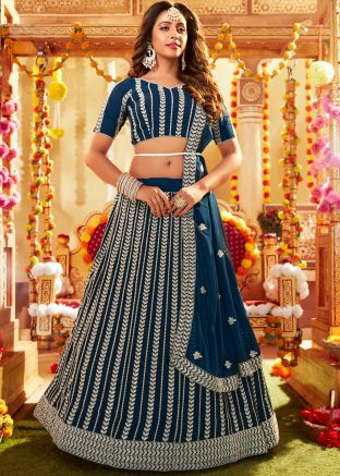 Blue Sequined Contemporary Lehenga Choli In Georgette