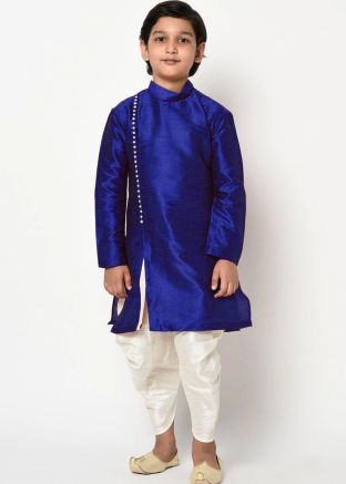 Readymade Angrakha Style Blue Dhoti Kurta For Kids