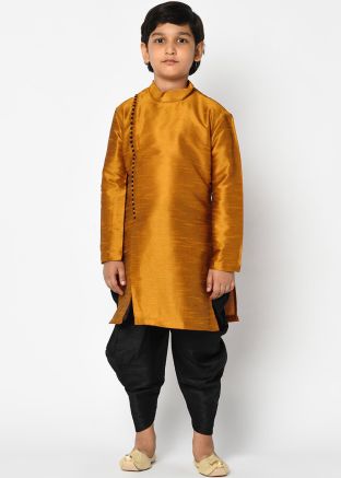 Yellow Kids Readymade Dhoti With Silk Kurta
