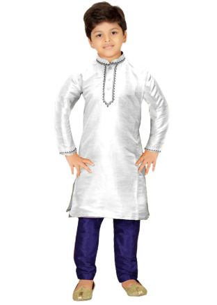 White Embroidered Readymade Kids Kurta Pyjama