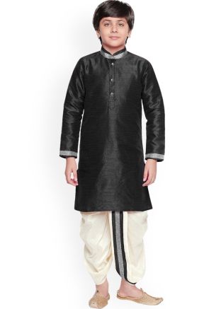 Kids Readymade Embroidered Dhoti With Black Kurta