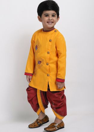 Yellow Readymade Kids Festive Dhoti Kurta