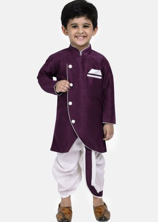 Readymade Solid Purple Kids Kurta With Dhoti