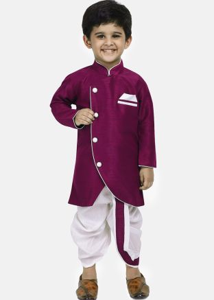 Magenta Kids Solid Readymade Dhoti Kurta Set