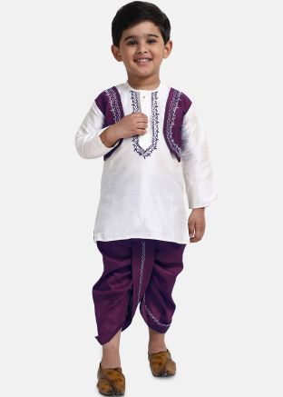 Purple Readymade Kids Dhoti Kurta In Silk