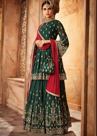 Green Embroidered Pakistani Sharara Suit