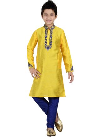 Readymade Yellow Art Silk Kids Kurta Pajama