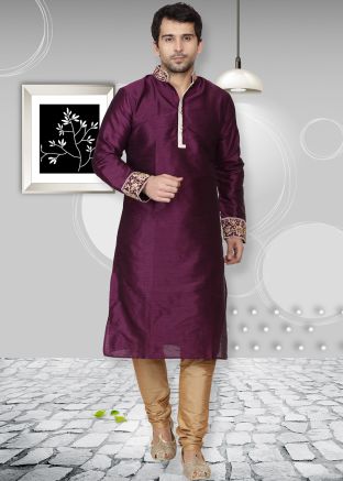 Purple Dupion Silk Readymade Kurta Churidar