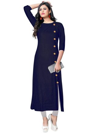 Navy Blue Buttoned Up Readymade Kurta Bottom