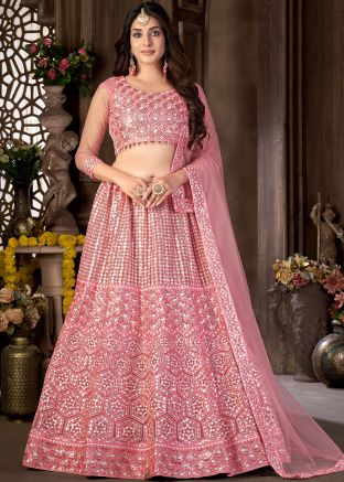 Pink Sequined Lehenga Choli In Net