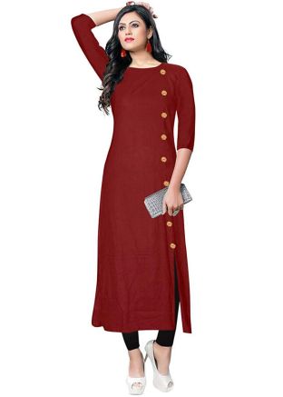 Maroon Buttoned Up Readymade Kurta Bottom