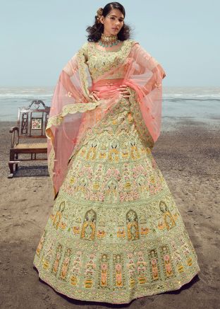 Green Bridesmaid Embroidered Lehenga Choli