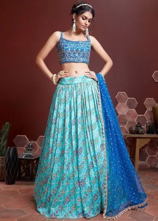 Blue Printed Style Lehenga Choli & Dupatta