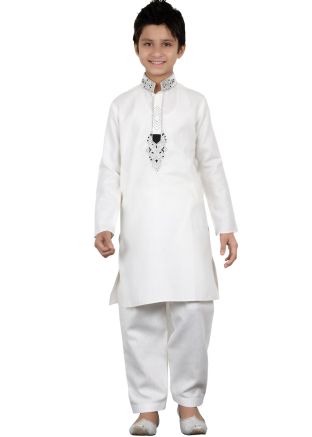 Readymade White Linen Cotton Kids Kurta Pajama