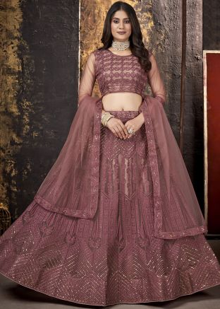Purple Embroidered Net Lehenga Choli