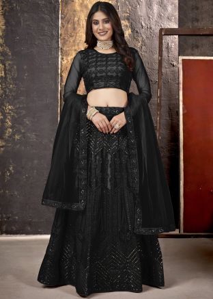 Black Net Embroidered Lehenga Choli & Dupatta
