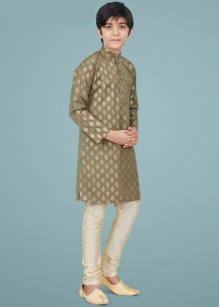 Green Printed Kids Readymade Kurta Churidaar