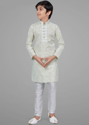 Green Printed Readymade Kurta Churidaar Set