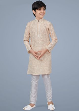 Peach Printed Readymade Kids Kurta Pajama