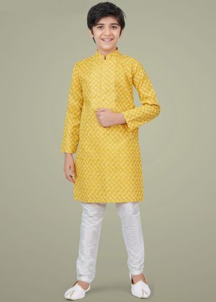 Kids Yellow Printed Readymade Kurta Churidaar