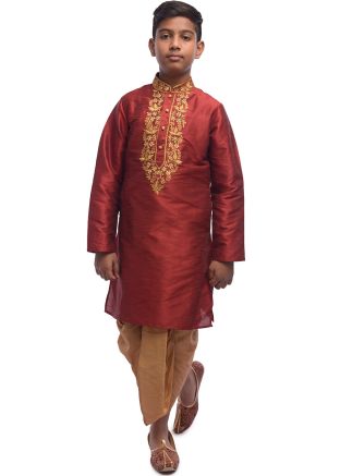Maroon Readymade Kids Dhoti Kurta Set