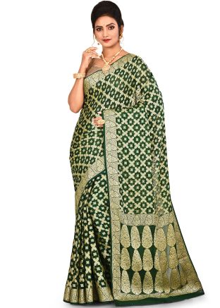 Green Pure Silk Woven Saree With Blouse