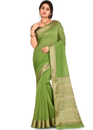 Green Woven Border Pure Silk Saree 