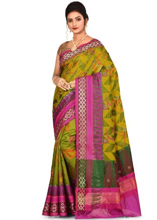 Green Pure Silk Woven Saree With Blouse