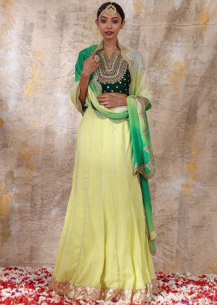 Yellow Gota Embroidered Lehenga Choli In Crape