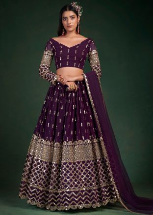 Purple Zari Embroidered Georgette Lehenga Choli