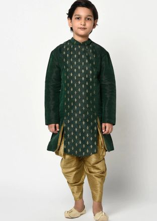 Angrakha Style Green Readymade Dhoti Kurta In Silk