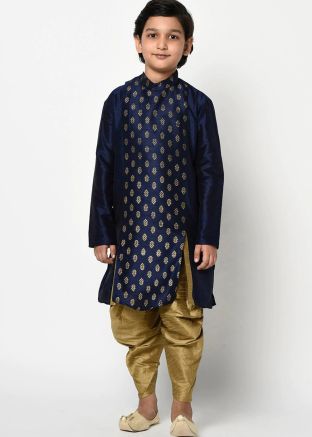 Blue Printed Readymade Kurta With Dhoti