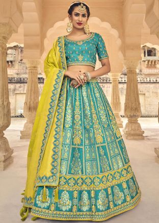 Blue Zari Woven Lehenga Choli With Dupatta