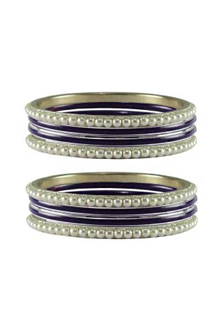 Pearl Beaded Purple and White Bangle Set