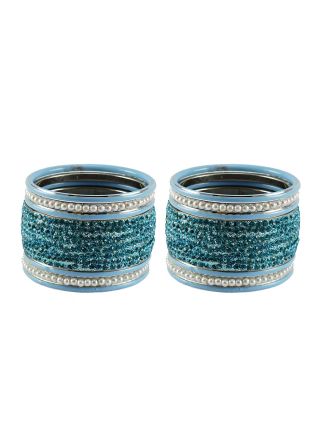 Stone Studded Blue Bangle Set
