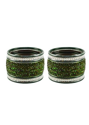 Stone Studded Green Bangle Set