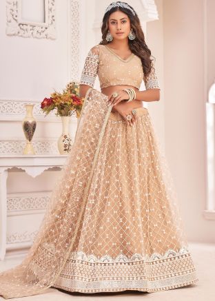 Beige Sequins Embroidered Net Lehenga Choli