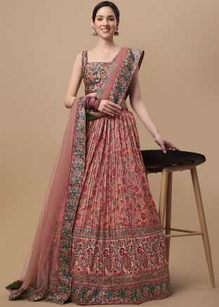 Pink Paithani Silk Lehenga Choli In Floral Printed