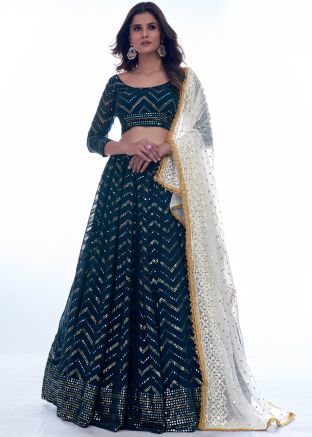 Blue Sequinned Cocktail Party Lehenga & Choli