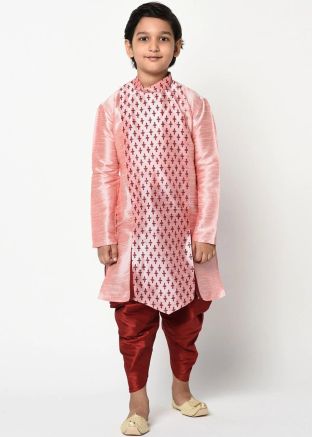 Pink Readymade Dhoti Kurta In Angrakha Style