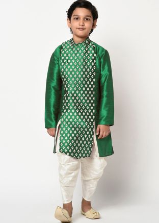 Readymade Plain Dhoti With Green Angrakha Style Kurta