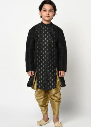 Kids Black Readymade Kurta With Plain Dhoti