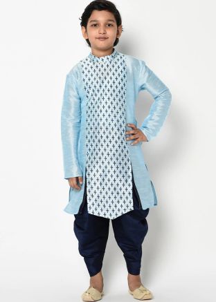 Printed Readymade Angrakha Style Dhoti Kurta In Blue