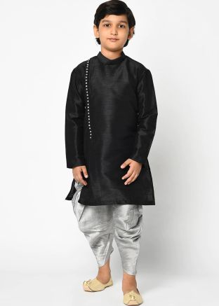 Angrakha Style Readymade Black Kurta With Dhoti