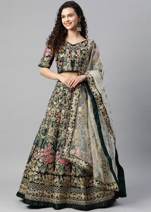 Green Zari Embroidered Lehenga Choli