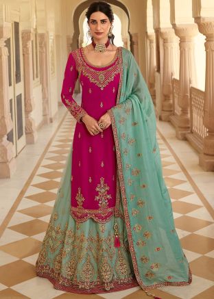 Pink Kurti Style Lehenga In Resham Embroidery