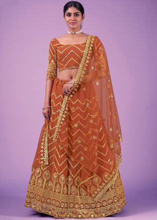 Orange Sequins Embellished Lehenga Choli